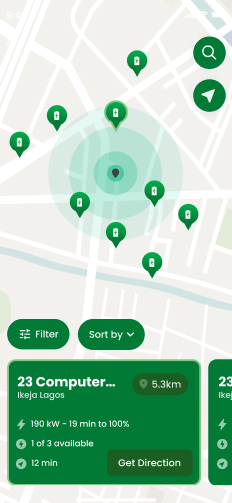 KilowattNaira App Charging Hub Screen